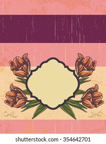 Vintage invitation card with ornate elegant retro abstract floral design. Vector illustration.