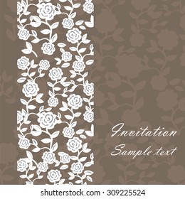 Vintage invitation card with roses ornament in brown. Vector