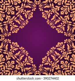 Vintage invitation card with round Indian ornament.