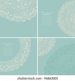Vintage invitation card set. Template frame design for card. Vintage Lace Doily.Can be used for packaging,invitations, Valentine's Day decoration,bag template, print for packet, cup.