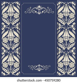 Vintage invitation card with Turkish pattern in dark blue and gold colors. Template greeting card, invitation and advertising banner, brochure with space for text.