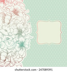Vintage invitation card. Vector banners with Hand drawing   flowers and  frame at retro style