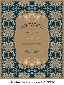vintage invitation card with victorian pattern. Elegant greeting card design