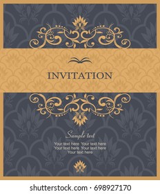 vintage invitation card with victorian pattern. Elegant greeting card design
