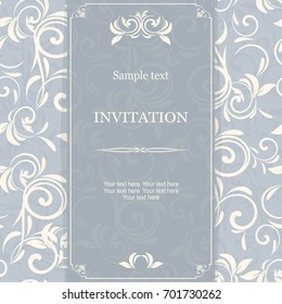 vintage invitation card with victorian pattern. Elegant greeting card design