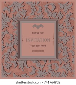 vintage invitation card with victorian pattern. Elegant greeting card design 