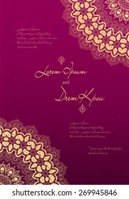 Vintage invitation cards with lace ornament. Eastern floral decor. Template frame. Perfect cards for any other kind of design, birthday and other holiday, kaleidoscope,  medallion, yoga, india, arabic