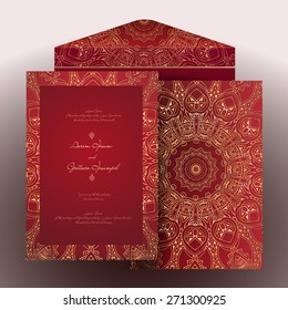 Vintage invitation cards with lace ornament. Eastern floral decor. Template frame. Perfect cards for any other kind of design, birthday and other holiday, kaleidoscope,  medallion, yoga, india, arabic