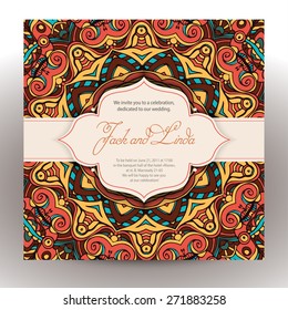 Vintage invitation cards with lace ornament. Eastern floral decor. Template frame. Perfect cards for any other kind of design, birthday and other holiday, kaleidoscope,  medallion, yoga, india, arabic