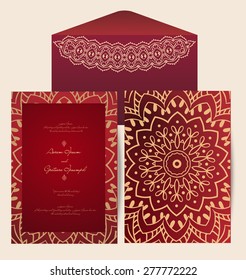 Vintage invitation cards with lace ornament. Eastern floral decor. Template frame. Perfect cards for any other kind of design, birthday and other holiday, kaleidoscope,  medallion, yoga, india, arabic