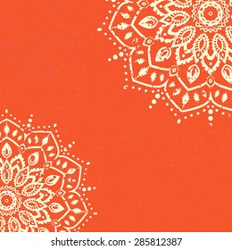 Vintage invitation cards with lace ornament. Eastern floral decor. Template frame. Perfect cards for any other kind of design, birthday and other holiday, kaleidoscope,  medallion, yoga, india, arabic