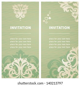 Vintage invitation cards with retro ornament. Template frame design for card. You can place your text in the empty place.