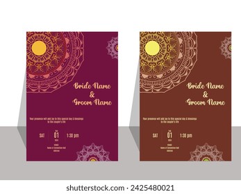 Vintage invitation cards template with spectacular floral mandala decoration