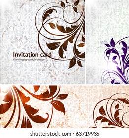 Vintage invitation complete card set for retro design with flowers and leafs. eps 10