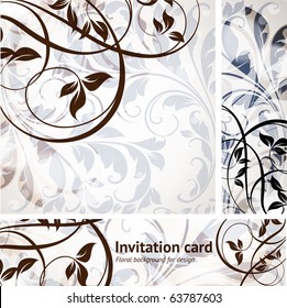 vintage invitation complete card set with seamless background with leafs and flowers for retro design. eps 10