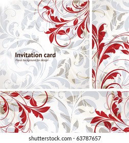 vintage invitation complete card set with seamless background with leafs and flowers for retro design. eps 10