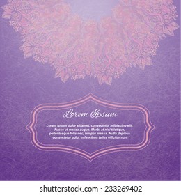 Vintage invitation corners on grunge background with  ornament. Template frame design for card.