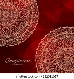 Vintage invitation decoration on red background with lace ornament-vector