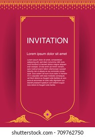 Vintage Invitation design template vector background frame border decoration in Thai art style illustration