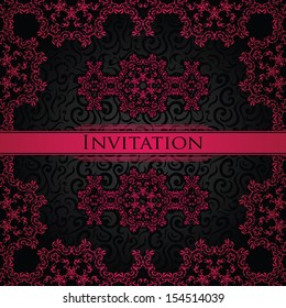 Vintage invitation. Elegant floral frame in pink. Seamless background        