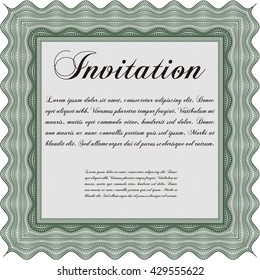 Vintage invitation. Excellent complex design. With guilloche pattern and background. Vector illustration. 