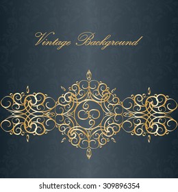 Vintage Invitation with floral ornaments in black and gold. Vector