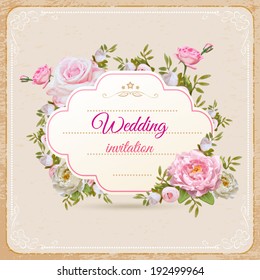 Vintage invitation with flowers in vector