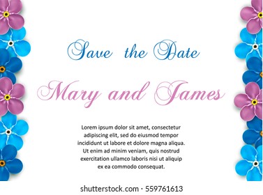 Vintage invitation with flowers for wedding, marriage,  birthday, Valentine's day. Vector illustration.
