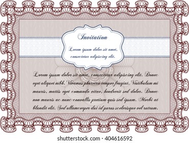 Invitación vintage. Con patrón de guilloche y fondo. Excelente diseño complejo. Ilustración vectorial. 