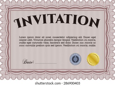 Vintage invitation. With guilloche pattern. Beauty design. Border, frame.
