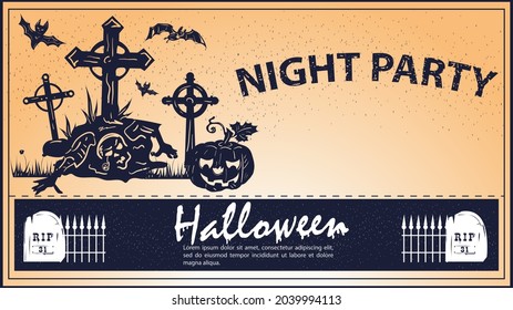 Vintage invitation for the Halloween holiday, A zombie is coming out of the grave