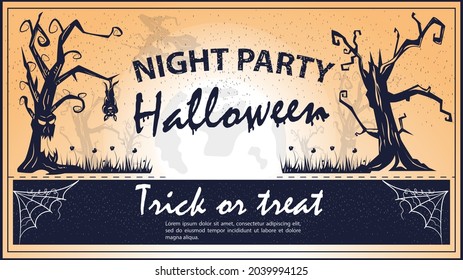Vintage invitation for Halloween, scary forest