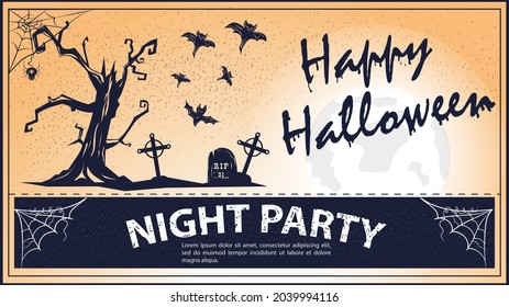 Vintage invitation for Halloween, Scary Tree Cemetery
