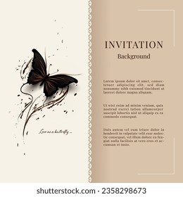 Vintage Invitation. Monarch butterfly. Ink effect with paint splatters in vintage and retro style. Vector illustration.