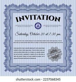 Vintage invitation. Money Pattern. With complex linear background. Vector illustration.  Blue color.
