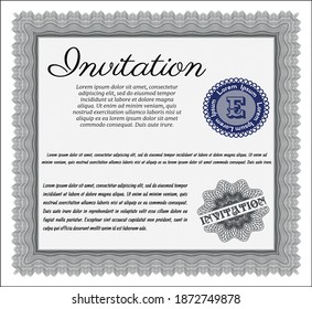 Vintage invitation. Money Pattern design. Easy to print. Detailed.  Grey color.