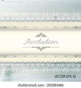 Vintage invitation on a realistic wood texture , vector