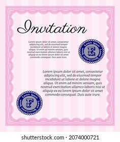 Vintage invitation. Perfect design. With complex background. Customizable, Easy to edit and change colors.  Pink color.