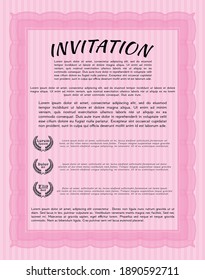 Vintage invitation. Perfect design. Printer friendly. Customizable, Easy to edit and change colors.  Pink color.