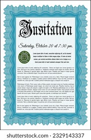 Vintage invitation. Retro design.  Customizable, Easy to edit and change colors.  Light blue color.