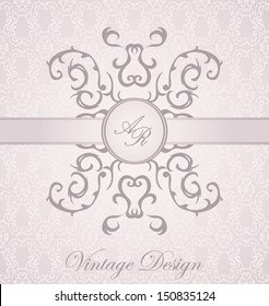 Vintage invitation. Seamless damask wallpaper. Pastel colors              