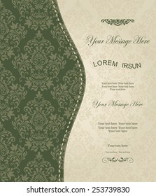 Vintage invitation with  seamless victorian pattern