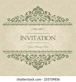 Vintage invitation with  seamless victorian pattern