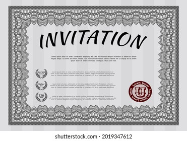 Vintage invitation. Sophisticated design. With complex linear background. Customizable, Easy to edit and change colors.  Grey color.