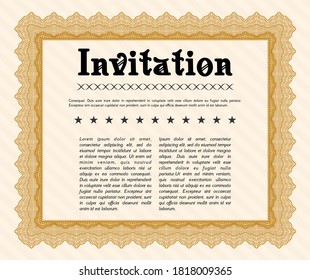 Vintage invitation. Superior design. With complex linear background.   Orange color.