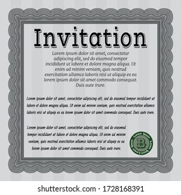 Vintage invitation template. Beauty design. With great quality guilloche pattern. Customizable, Easy to edit and change colors.  Grey color.