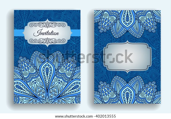 Vintage Invitation Template Boho Flower Pattern Stock Vector
