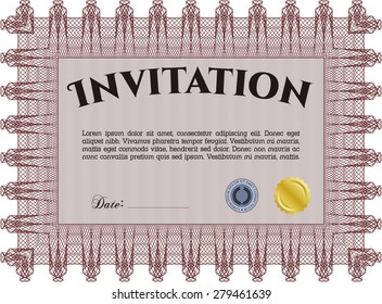 Vintage invitation template. Complex background. Border, frame.Elegant design. 