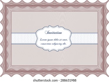 Vintage invitation template. Detailed.Lovely design. With guilloche pattern. 