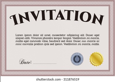 Plantilla de invitación de época. Diseño elegante. Borde, marco.Fondo complejo. 